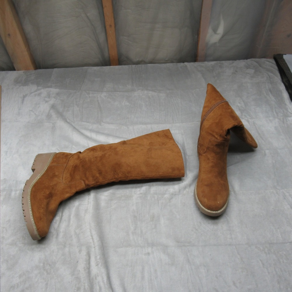 Sonoma Women Boots 11M Brown Cognac Addie Faux Leather Knee-High Riding Side Zip